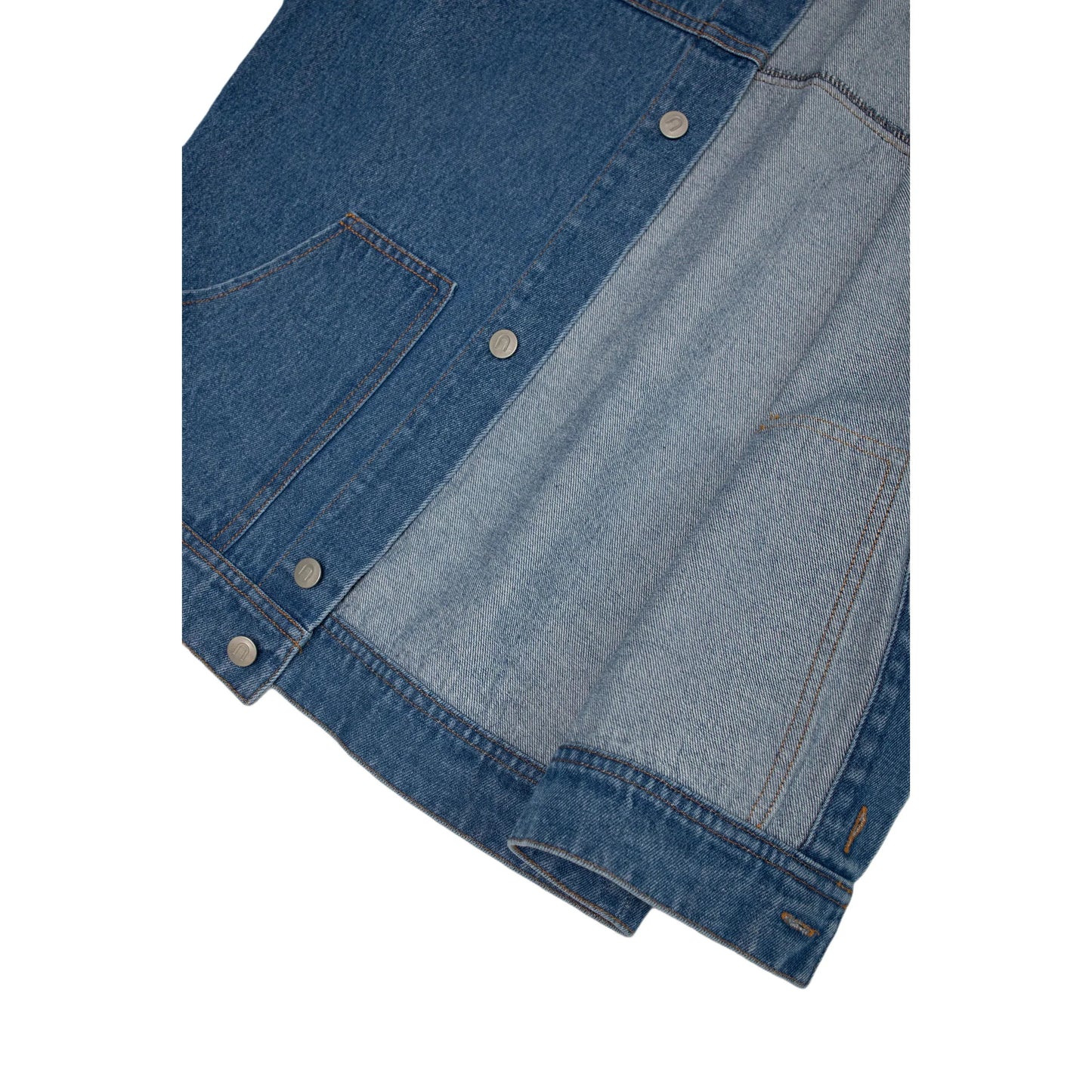 Interior view showing the high-quality stitching and authentic washed denim texture.