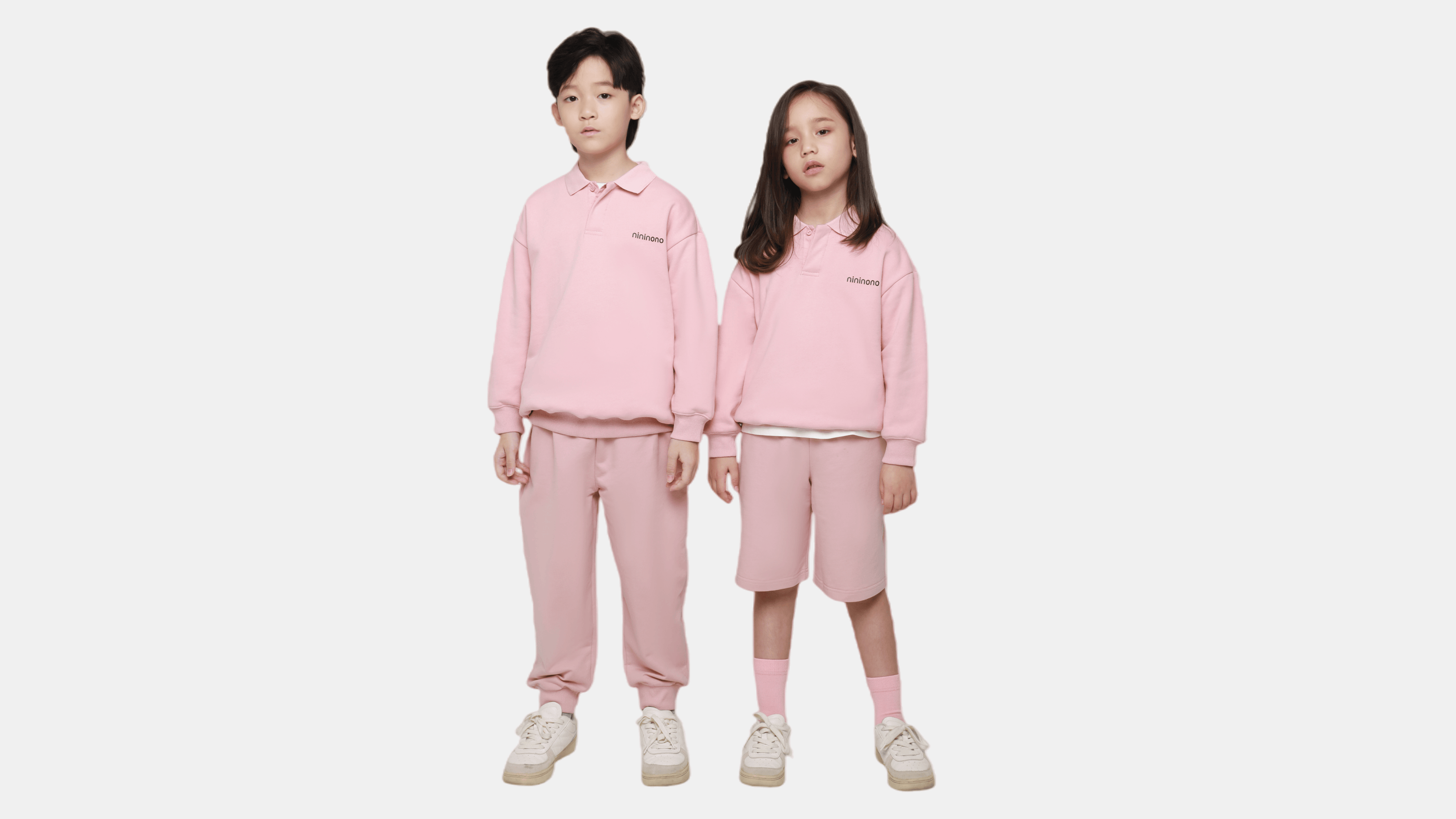 OGENDER Korean style basic 100% cotton set in pink, comfortable unisex sweatshirt and shorts available in multiple colors for kids and teens.