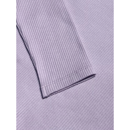 Close-up of 290g purple ribbed cotton fabric texture, 93% cotton and 7% elastane blend.