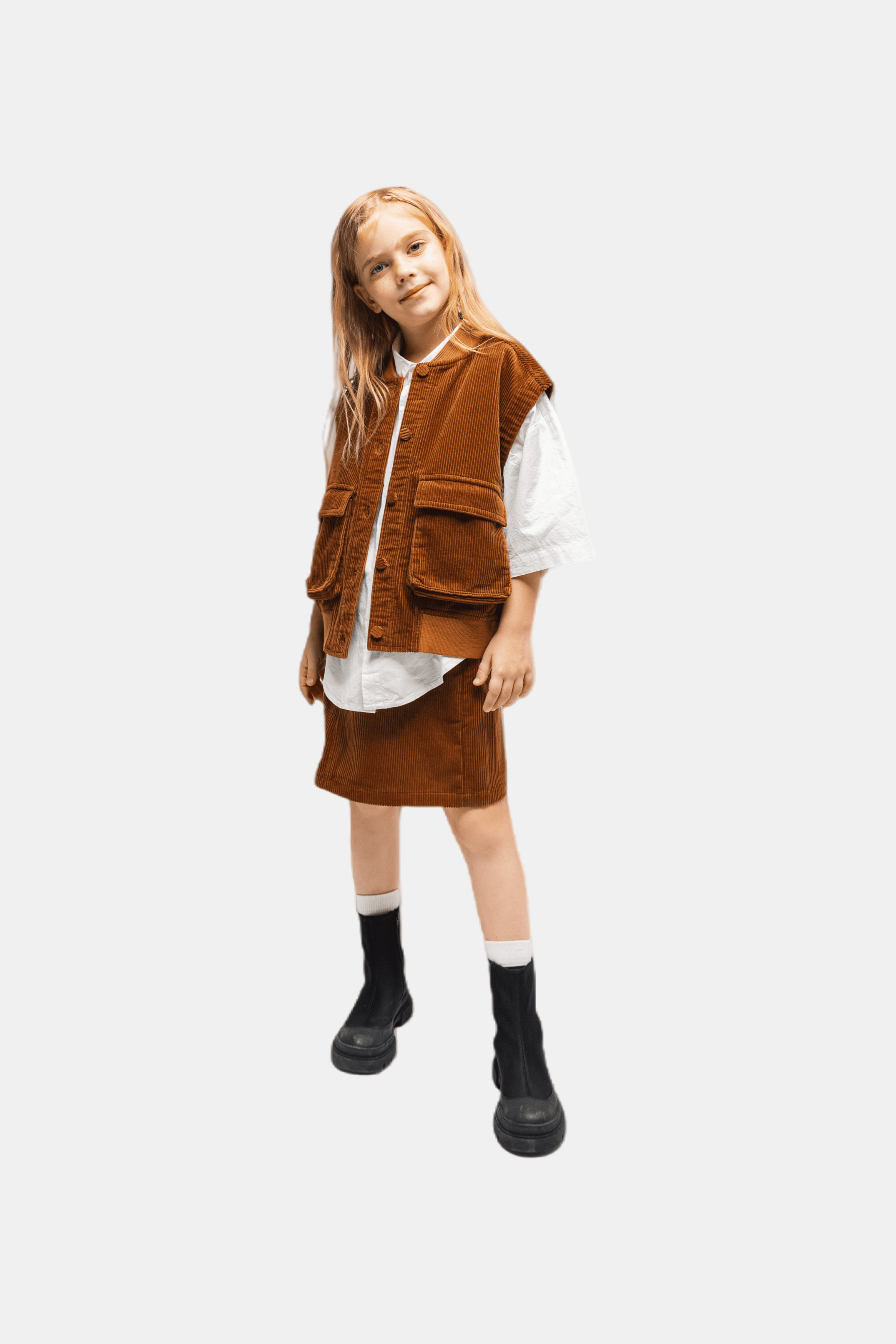 OGENDER Corduroy Collection: Unisex corduroy vest for kids and teens with matching corduroy skirt for girls. Soft, stylish autumn matching sets sold separately.