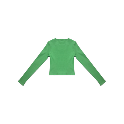 Back view of Ogender green cropped long sleeve, showing the 290g non-see-through fabric quality.