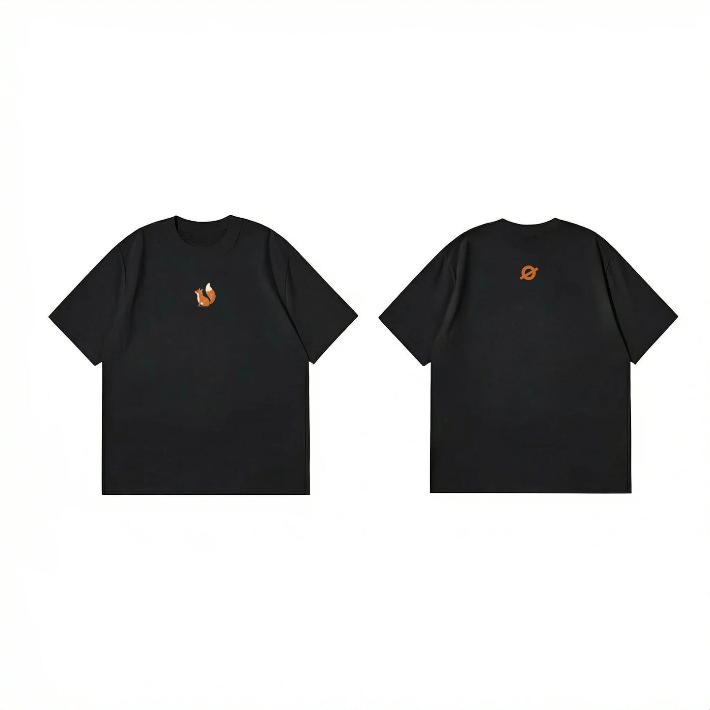 ØGENDER black oversized t-shirt with a small orange fox icon, high-quality daily wear.