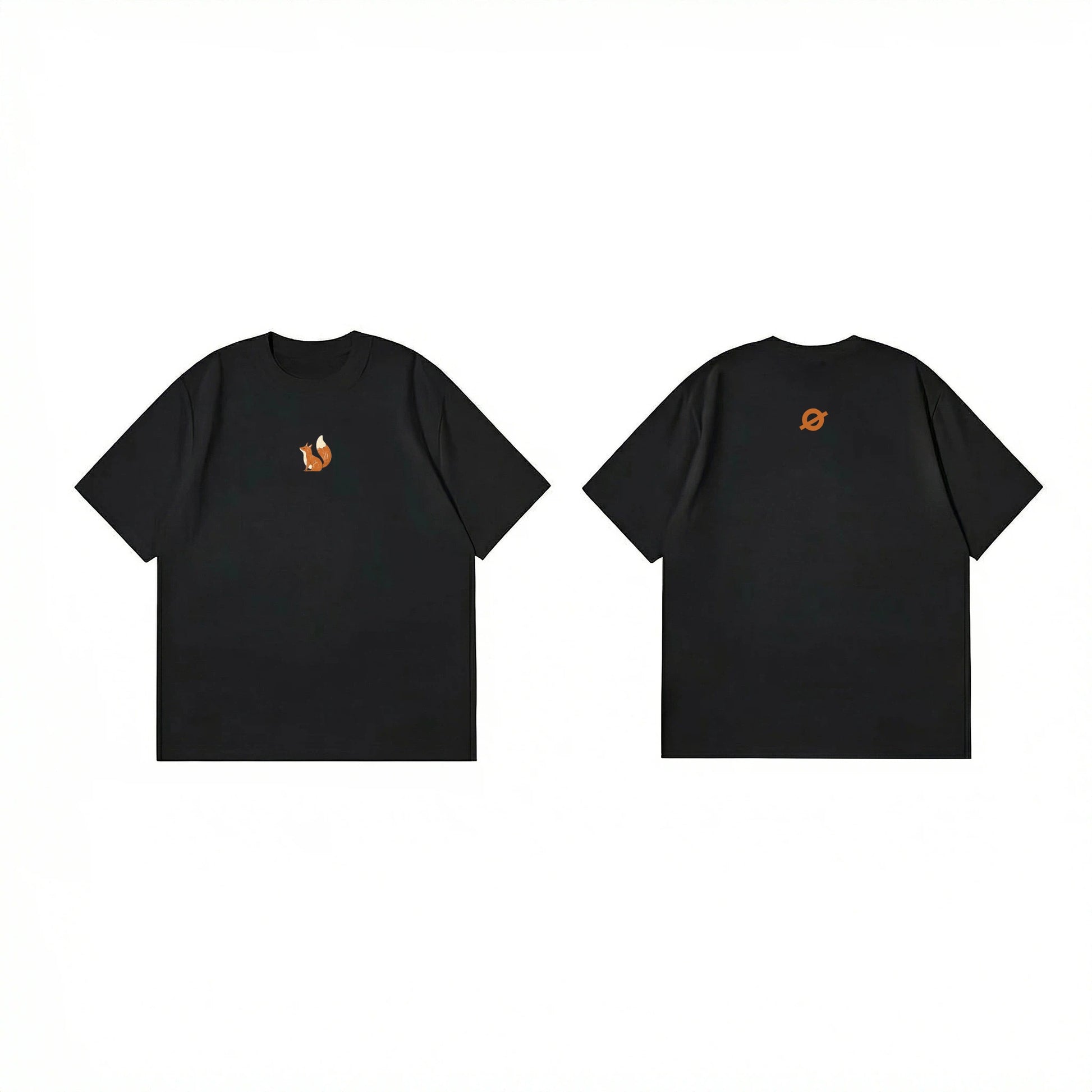 ØGENDER black oversized t-shirt with a small orange fox icon, high-quality daily wear.