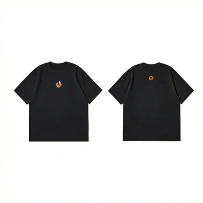 ØGENDER black oversized t-shirt with a small orange fox icon, high-quality daily wear.