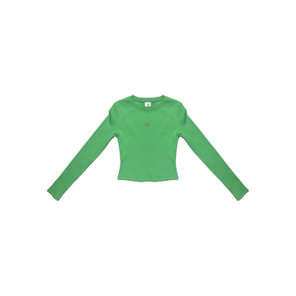 Ogender green slim fit cropped tee with embroidered smiley, 290g heavyweight stretch cotton.