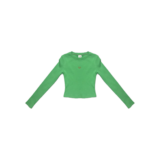 Ogender green slim fit cropped tee with embroidered smiley, 290g heavyweight stretch cotton.