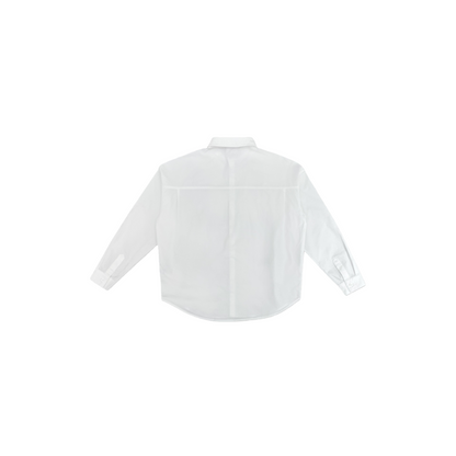 Back view of the 3D tailored white shirt, highlighting the clean structural lines and relaxed silhouette.