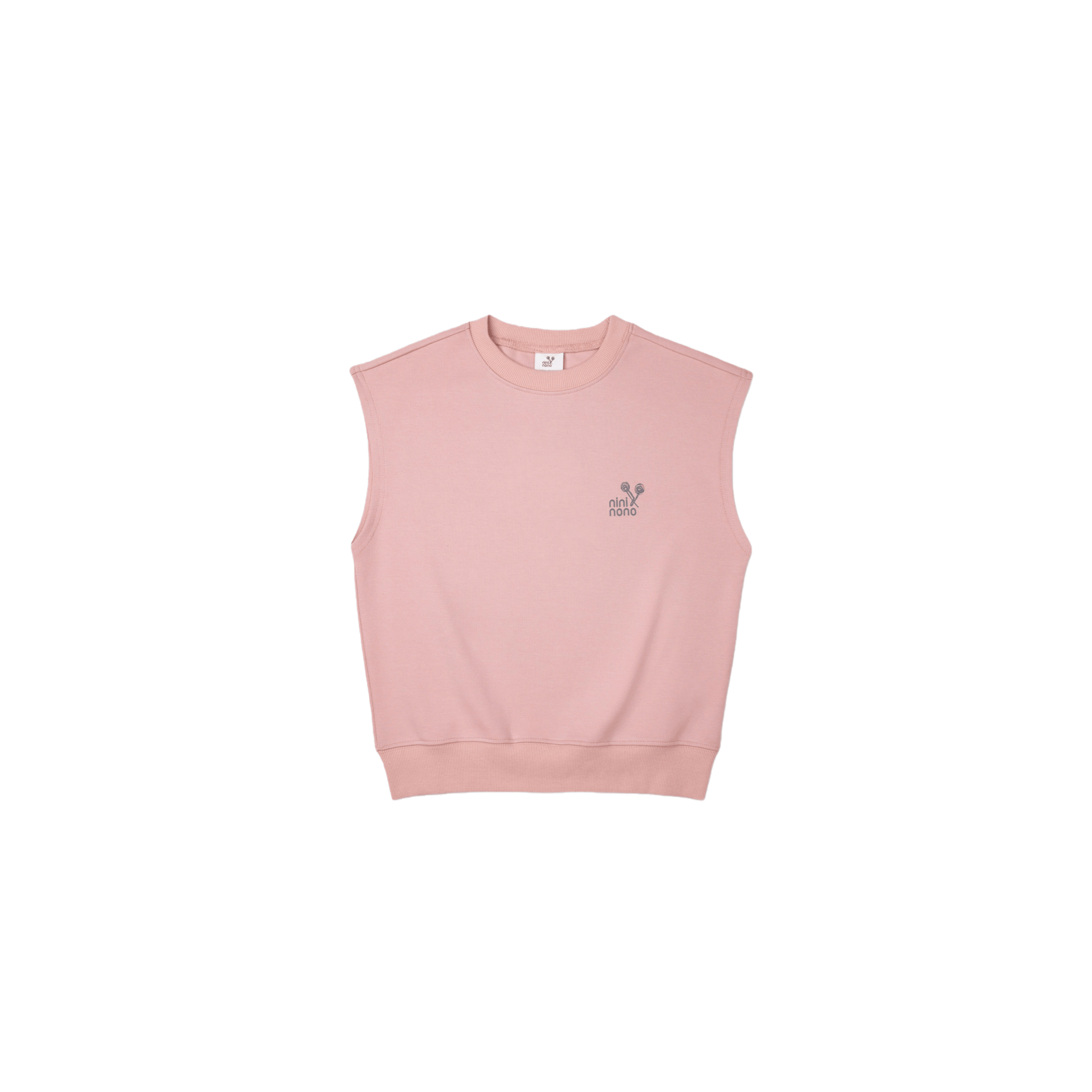 Front flat lay of the Dusty Pink minimalist sweat vest, crafted from 95.5% cotton for a soft, breathable feel.