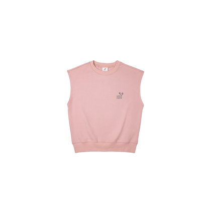 Front flat lay of the Dusty Pink minimalist sweat vest, crafted from 95.5% cotton for a soft, breathable feel.