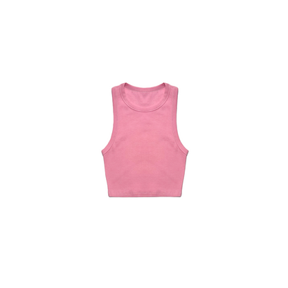 Ogender slim fit cropped tank top in pink, soft cotton stretch fabric, front view.