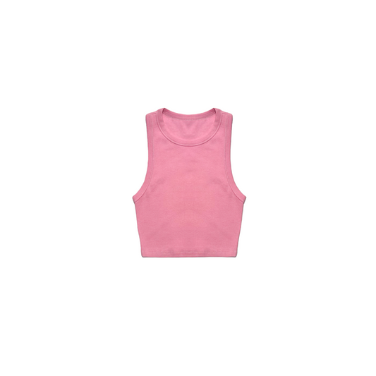 Ogender slim fit cropped tank top in pink, soft cotton stretch fabric, front view.