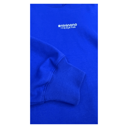 Close-up of the ribbed cuff on the Klein blue sweatshirt, designed for a secure and comfortable fit.