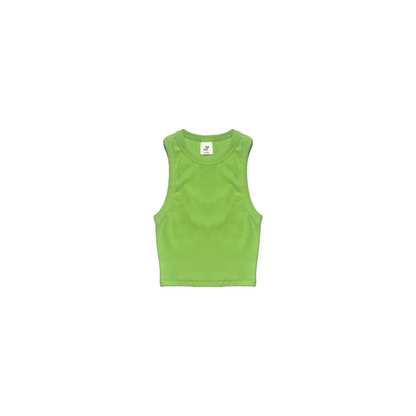 Ogender slim fit cropped tank top in bright green, 95% cotton blend, vibrant summer aesthetic.