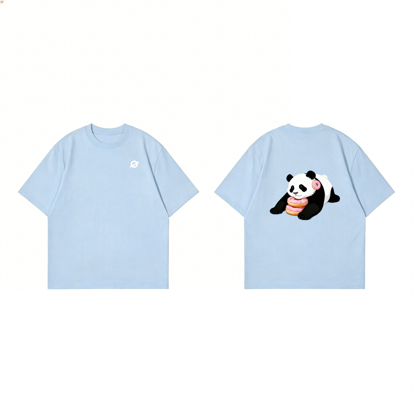 ØGENDER ice blue oversized t-shirt featuring a minimalist original IP Panda graphic, soft pastel summer fashion.