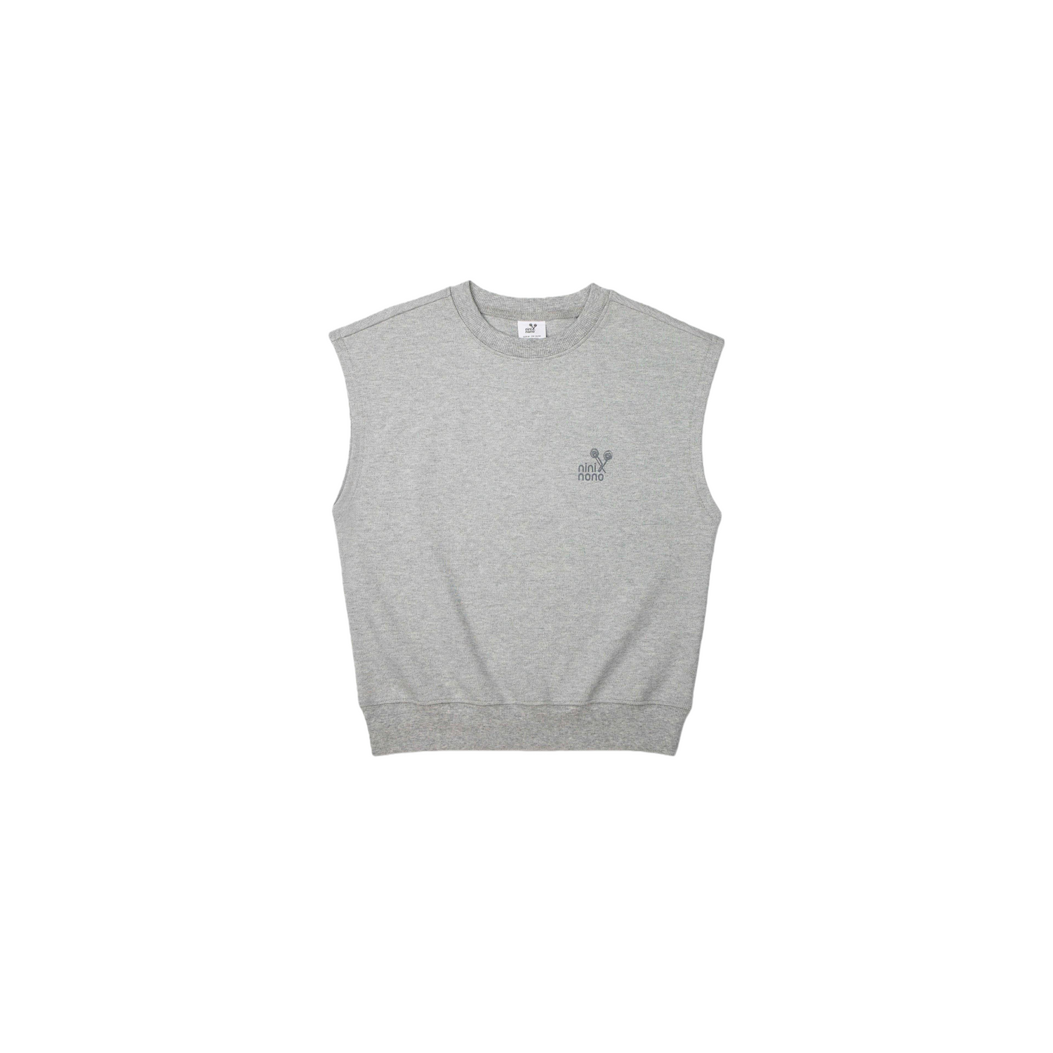 Front flat lay of the minimalist kids' sweat vest in Heather Grey, featuring a clean crewneck and high-quality cotton blend.