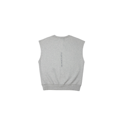 Back flat lay of the Heather Grey kids' sweat vest, showcasing the modern oversized silhouette and ribbed hem.