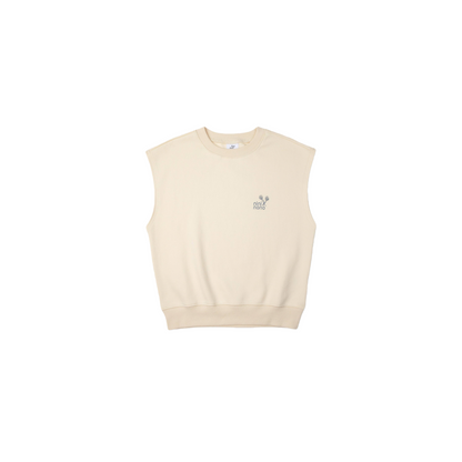 Front flat lay of the minimalist kids' sweat vest in Light Khaki, a versatile neutral tone for everyday layering.