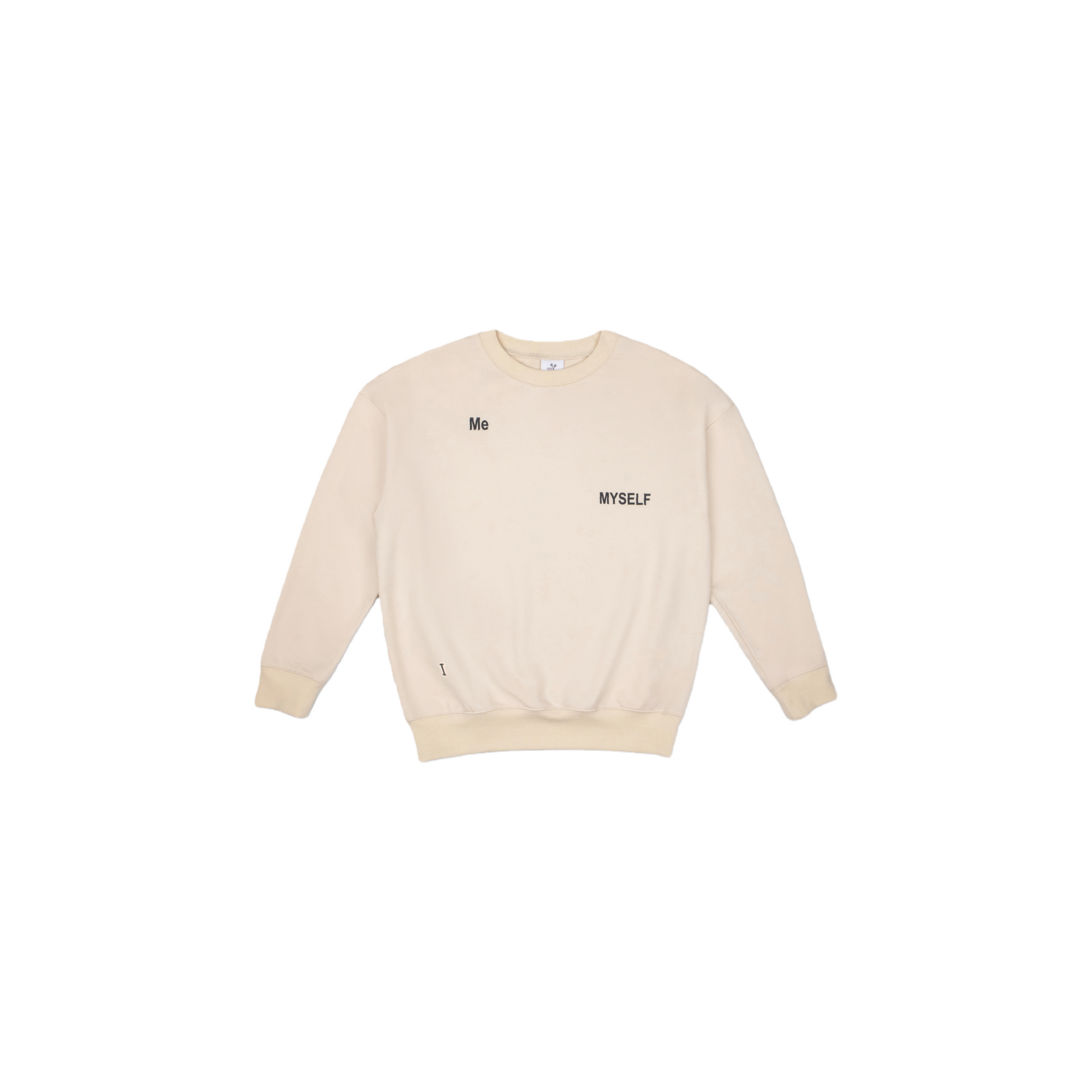 Front view of the khaki classic crewneck sweatshirt for kids with minimalist DNA graphic print.