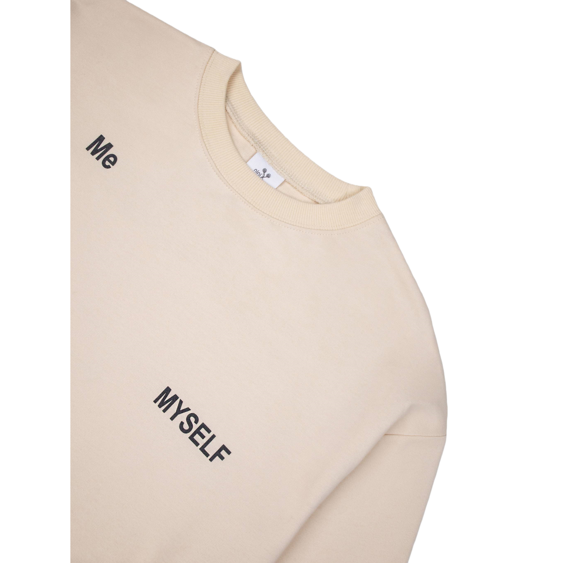 Close-up of the durable ribbed crewneck and high-quality screen-printed DNA logo.