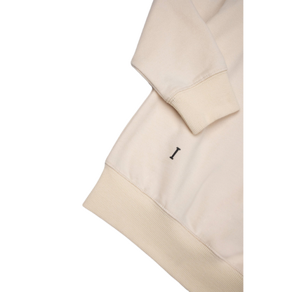 Close-up of the classic crewneck sweatshirt highlighting the high-density ribbed cuffs and hem for a structured, durable fit.