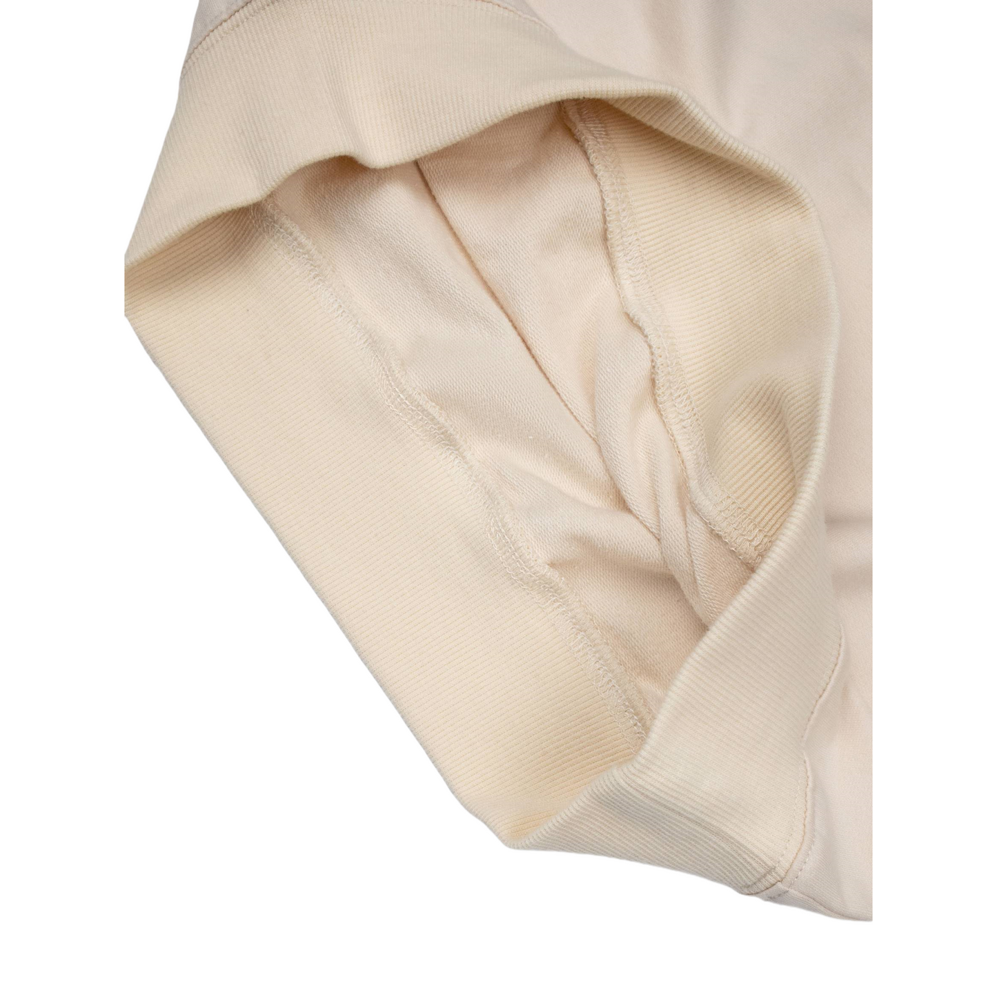 Close-up of the sweatshirt hem flipped over to showcase the clean, meticulous interior stitching and professional seam finishing for maximum comfort.