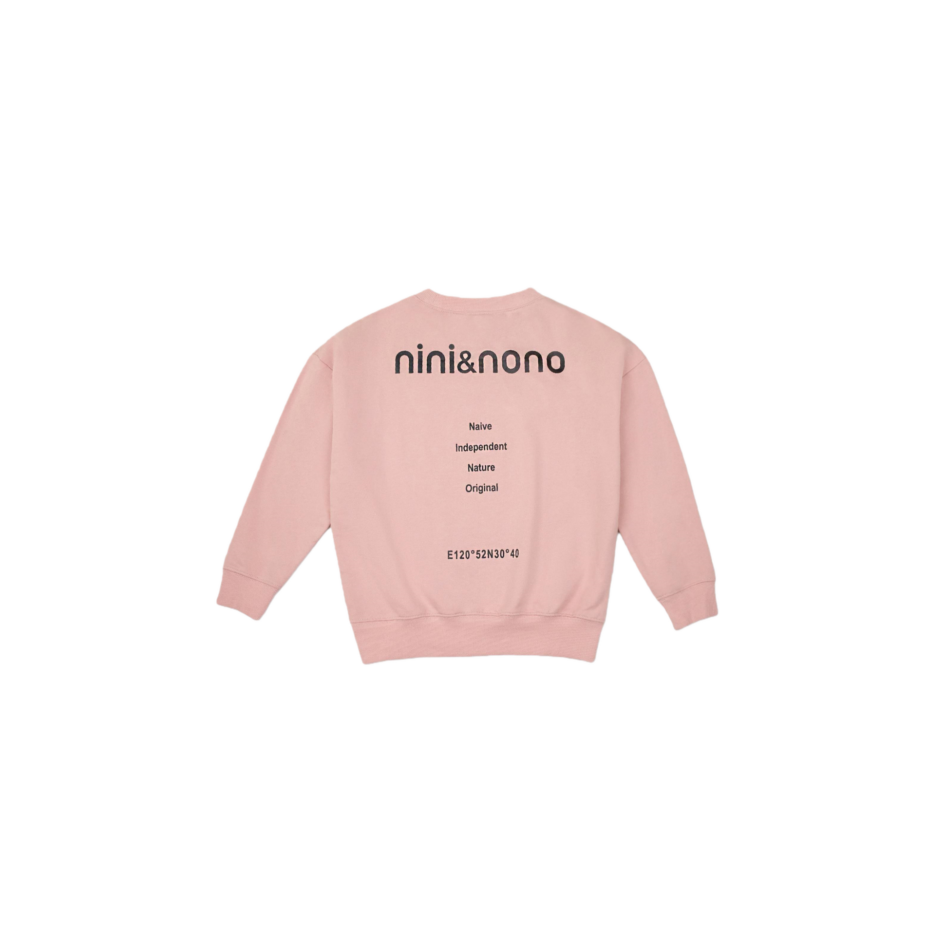 Full back view of the sweatshirt showing the clean tailoring and vertical branding detail.