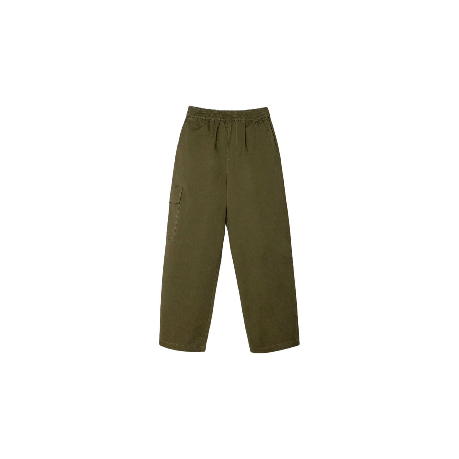 Front view of the ninø vintage workwear straight pants in army green, showcasing the durable cotton fabric and relaxed fit.