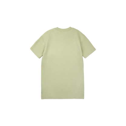 Back flat lay of the ninø kids' avocado green sweatshirt dress, showcasing the clean minimalist silhouette and premium Korean cotton fabric.