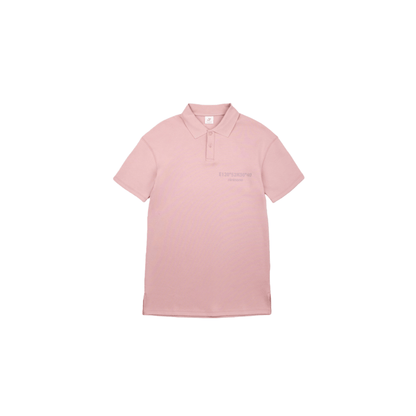 Front view of the pink preppy polo collar dress for kids featuring a classic button placket and A-line silhouette.