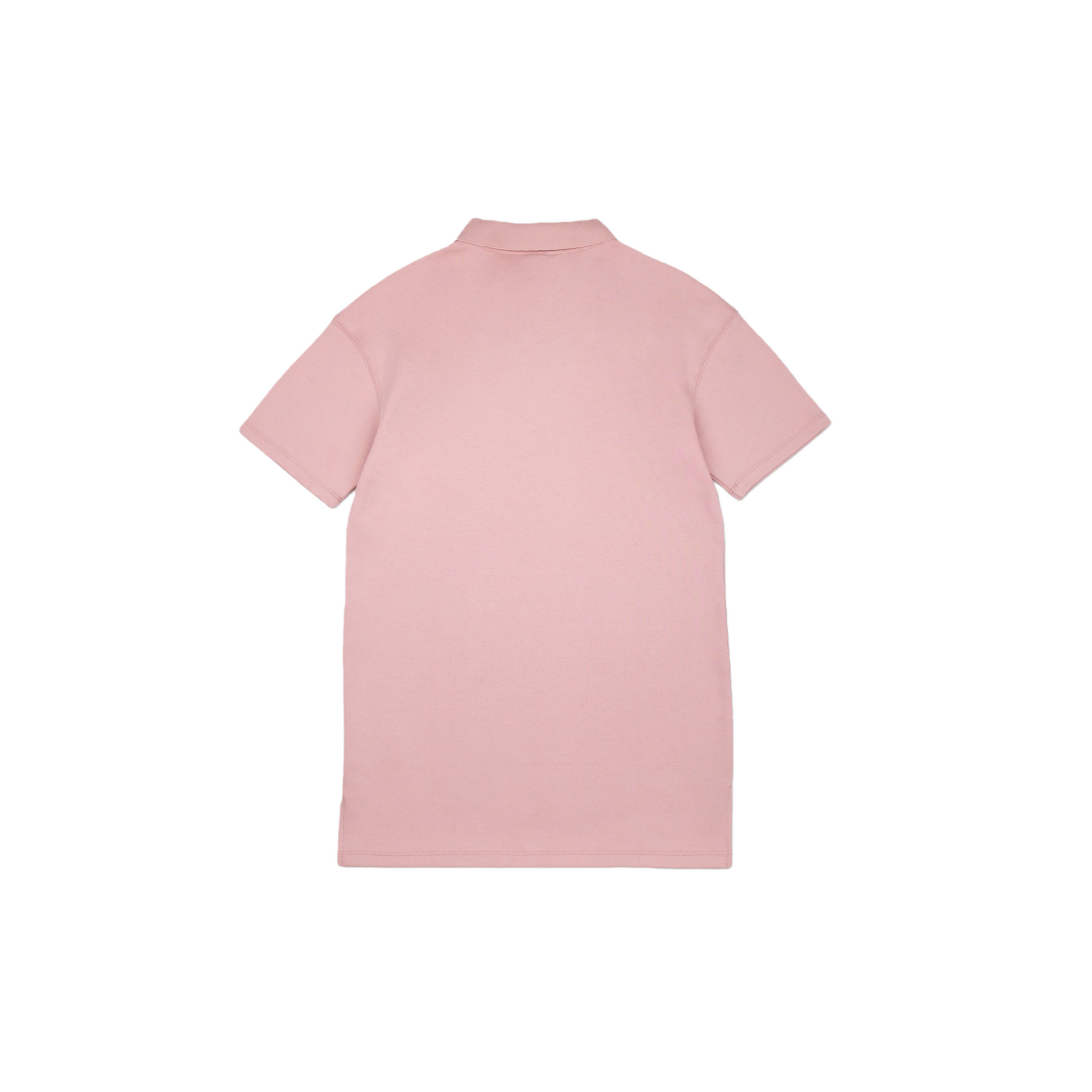 Back view of the pink cotton polo dress highlighting the clean structural lines and soft fabric finish.