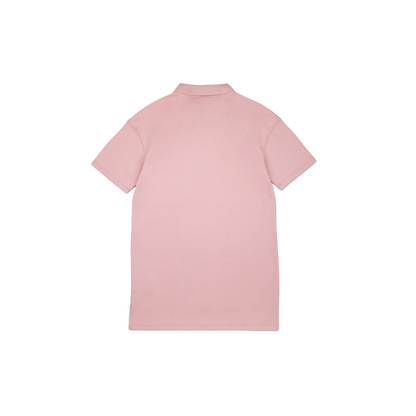 Back view of the pink cotton polo dress highlighting the clean structural lines and soft fabric finish.
