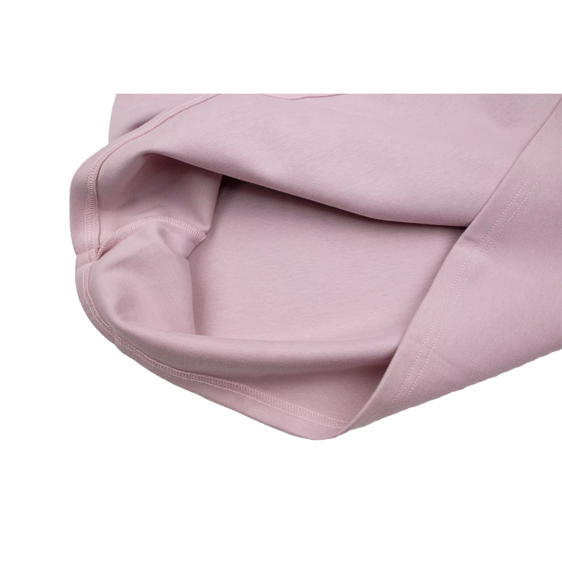 Detailed view of the hemline and inner fabric texture of the taro purple dress, showing high-quality stitching and the cozy density of 390g/m2 cotton.