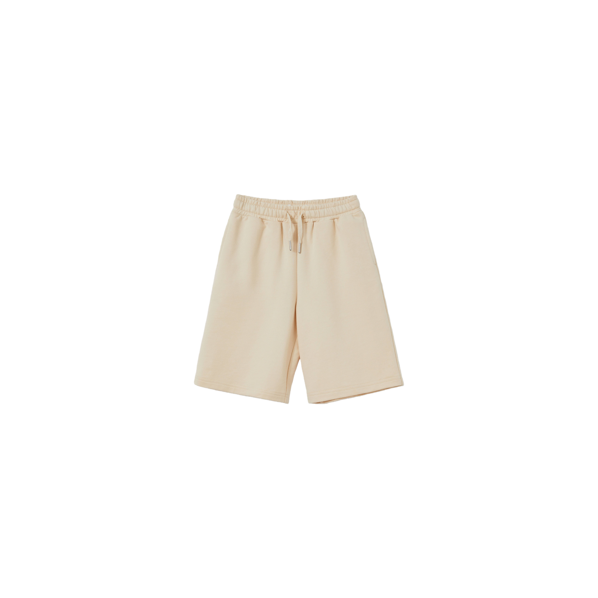 Front flat lay of the Light Khaki minimalist kids' shorts, made from premium 100% cotton French terry.