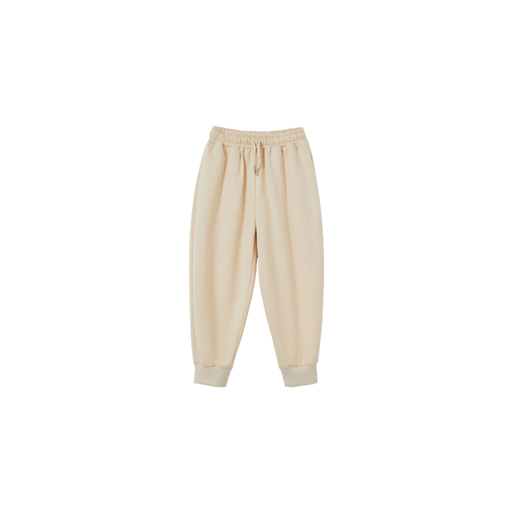 Front flat lay of the kids' joggers in Light Khaki, a versatile neutral tone made from high-quality cotton.