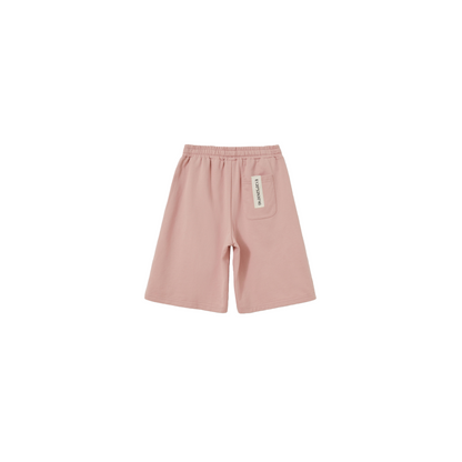 Back view of the Dusty Pink cotton shorts, showcasing the premium finish and stitched branding.