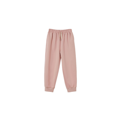 Front view of the Dusty Pink cotton sweatpants for kids, designed with soft breathable fabric for everyday comfort.