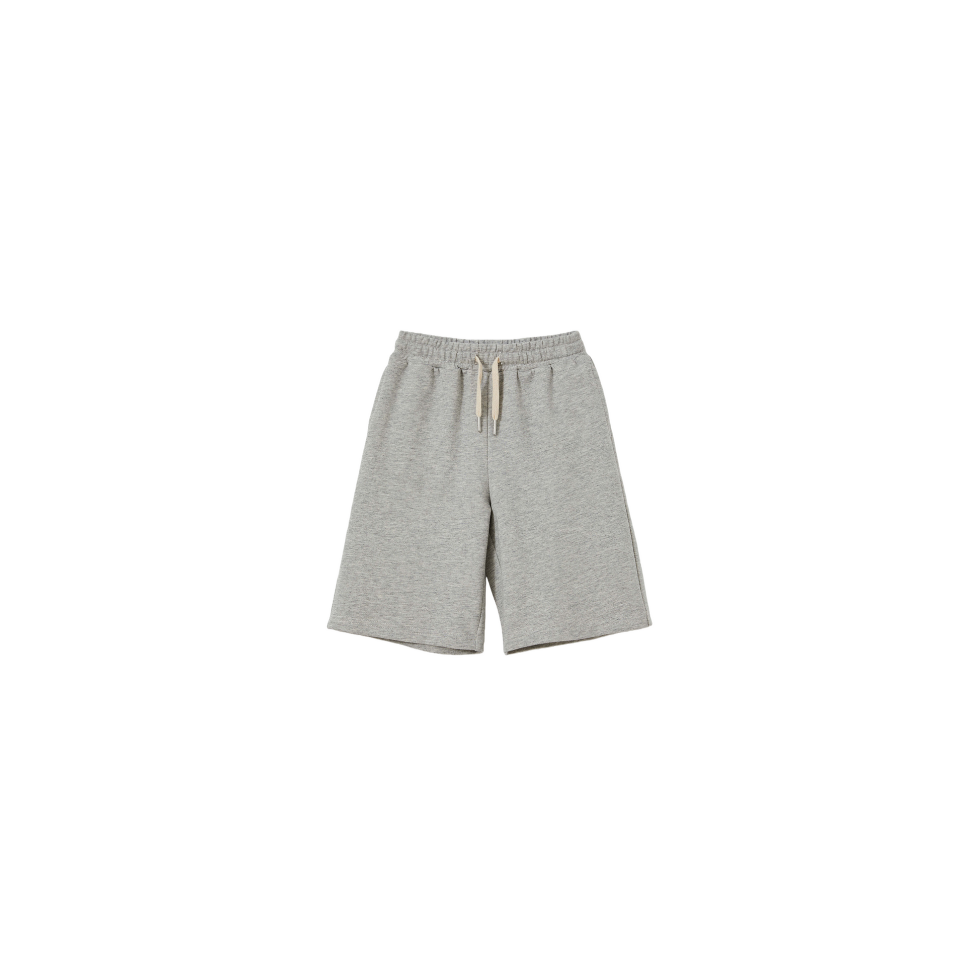Front view of the Heather Grey essential cotton shorts for kids, designed for a soft and breathable summer fit.