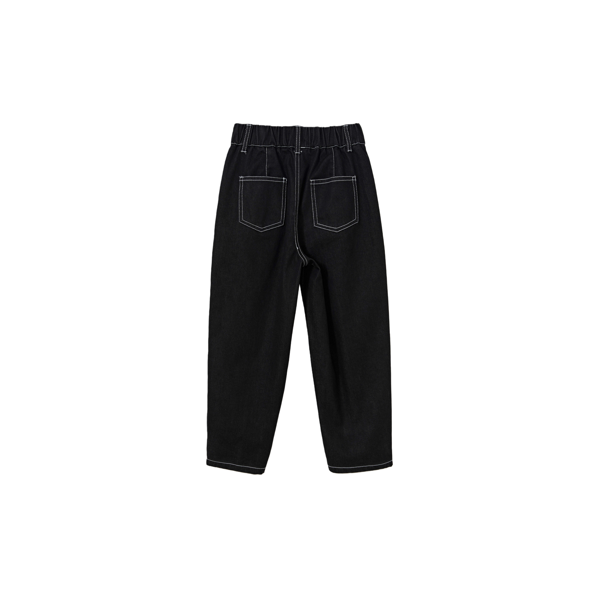 Back view of Ogender kids tapered jeans, showcasing the relaxed silhouette and functional back pockets.