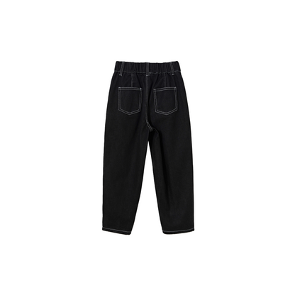 Back view of Ogender kids tapered jeans, showcasing the relaxed silhouette and functional back pockets.