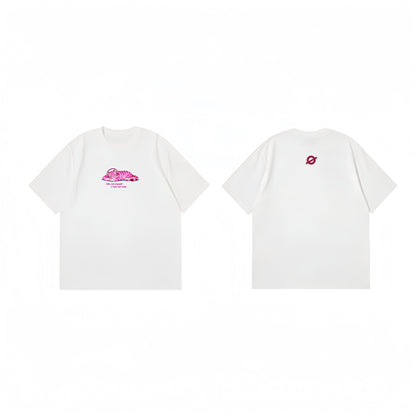 ØGENDER white graphic tee featuring an original IP Tiger wearing headphones, minimalist artistic streetwear.