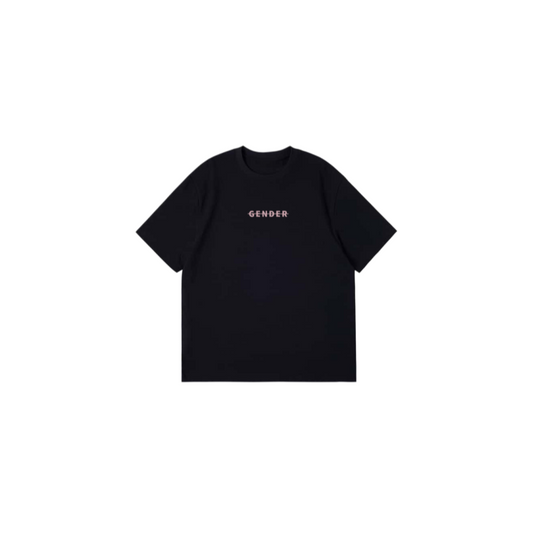 ØGENDER black oversized graphic tee, 100% premium cotton streetwear basic with "Ø" logo on the back.