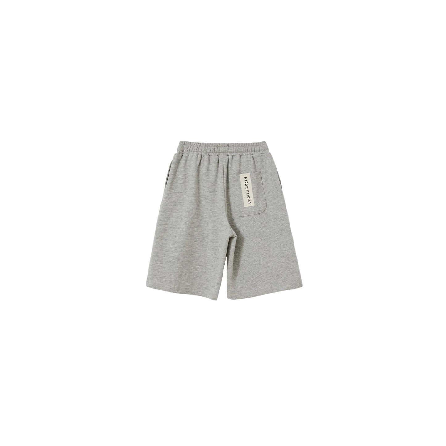 Back view of Light Grey kids sweat shorts, 100% premium cotton quality.