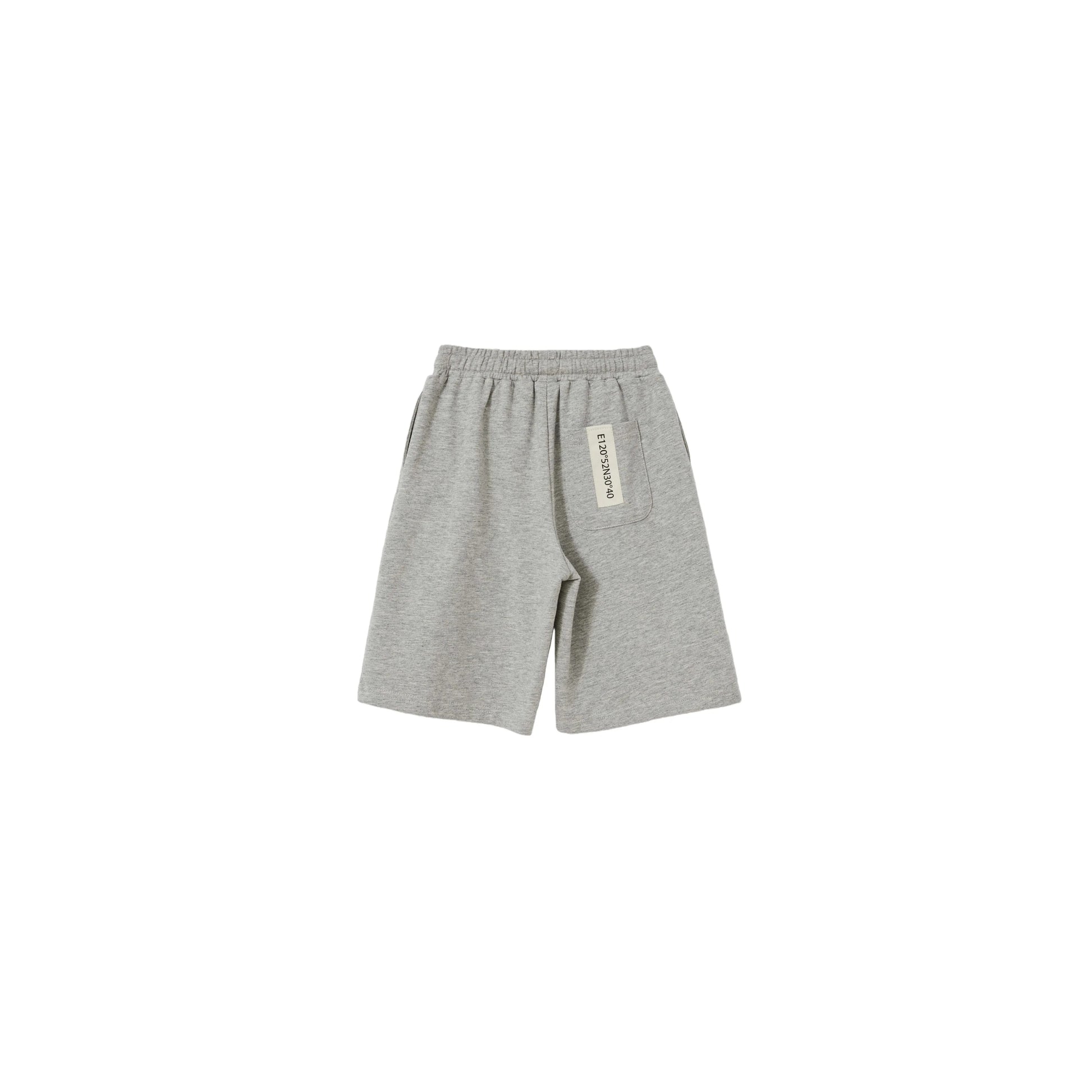 Back view of Light Grey kids sweat shorts, 100% premium cotton quality.