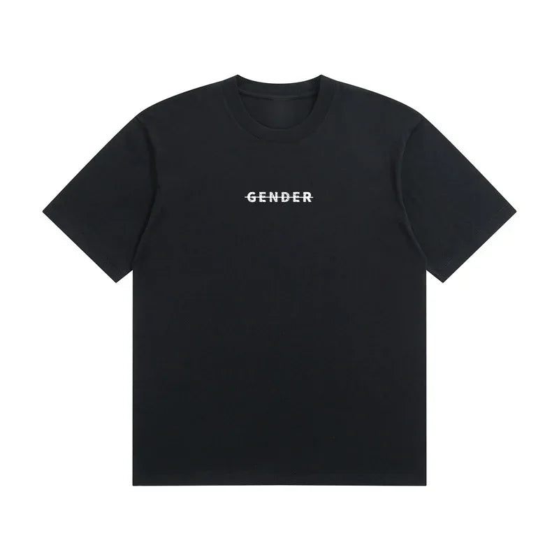 Front view of Ogender black 230 GSM heavyweight Dadfit tee, essential streetwear with a plain back design
