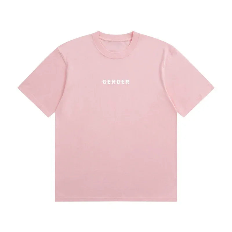 Front view of Ogender pink 230 GSM combed cotton tee, minimalist chest branding with a clean, solid back