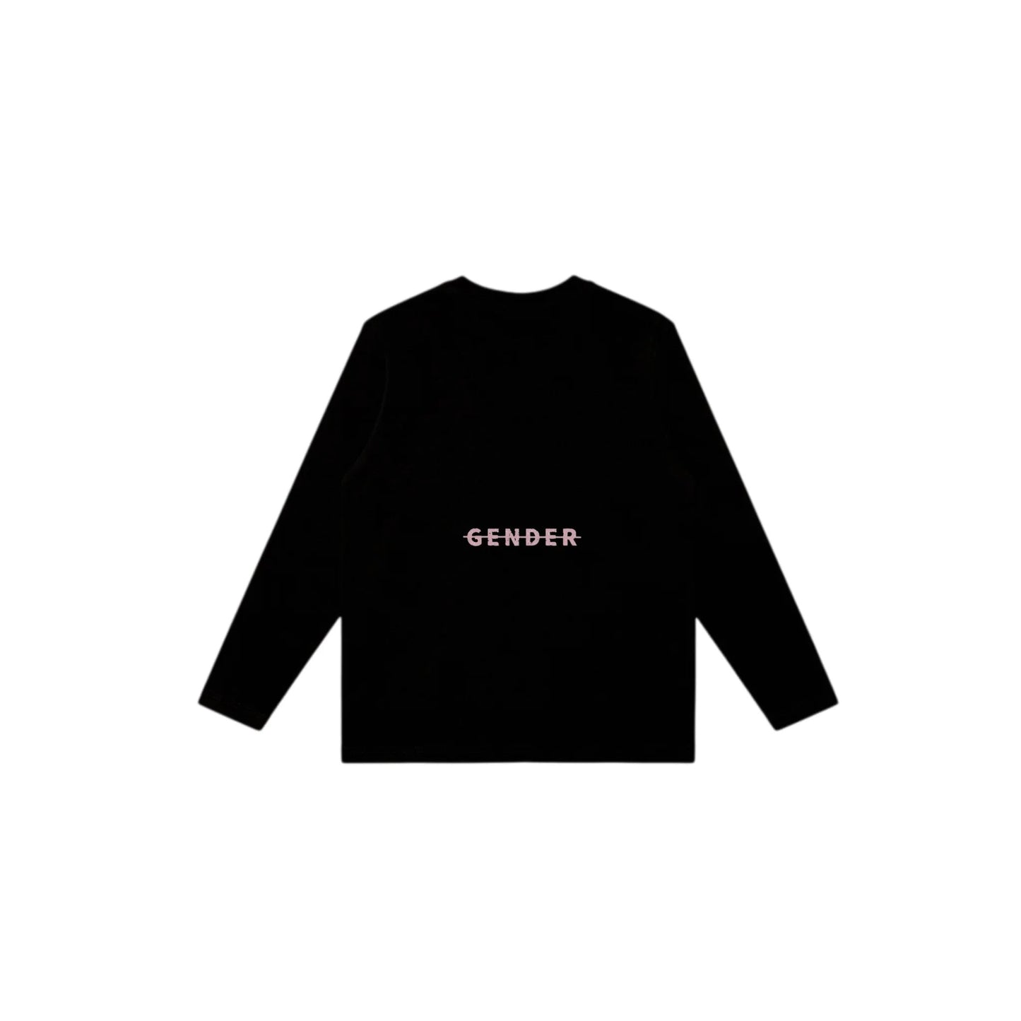 Back View of Black 230GSM Heavyweight Long Sleeve Tee with Lower-Back 'Gender' Graphic | Relaxed Fit Cotton Top