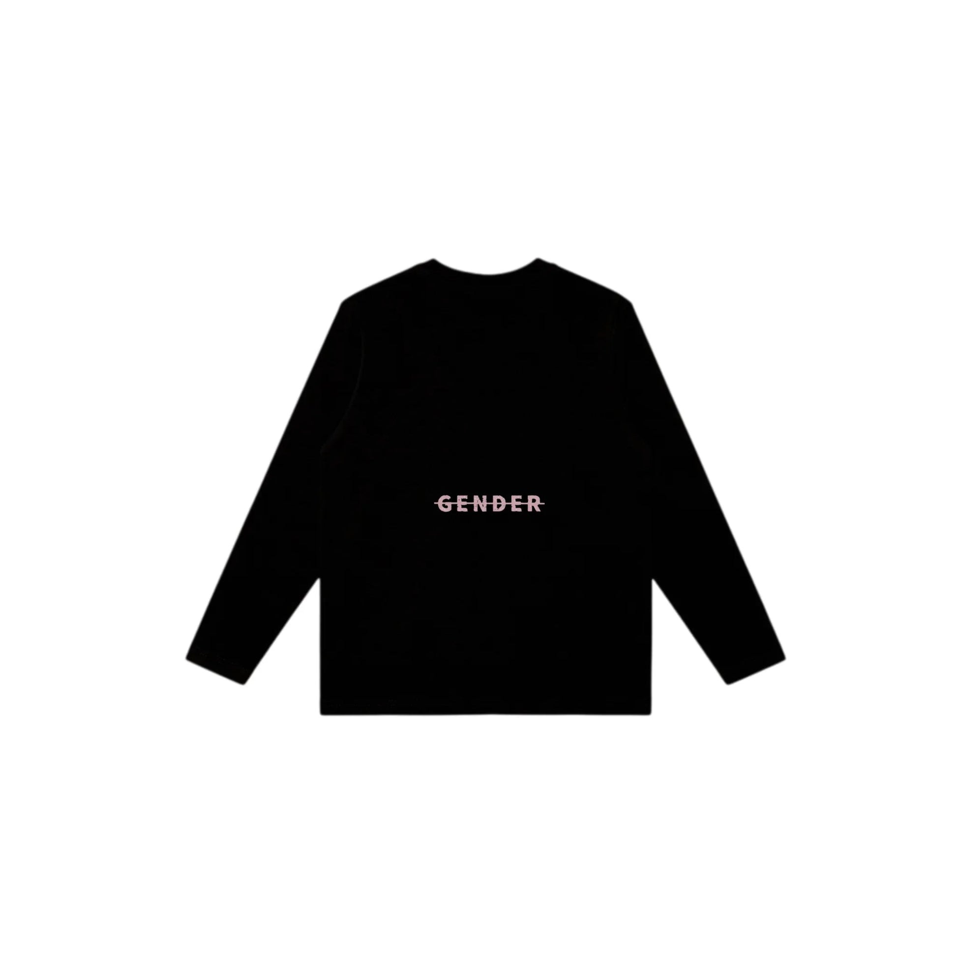 Back View of Black 230GSM Heavyweight Long Sleeve Tee with Lower-Back 'Gender' Graphic | Relaxed Fit Cotton Top