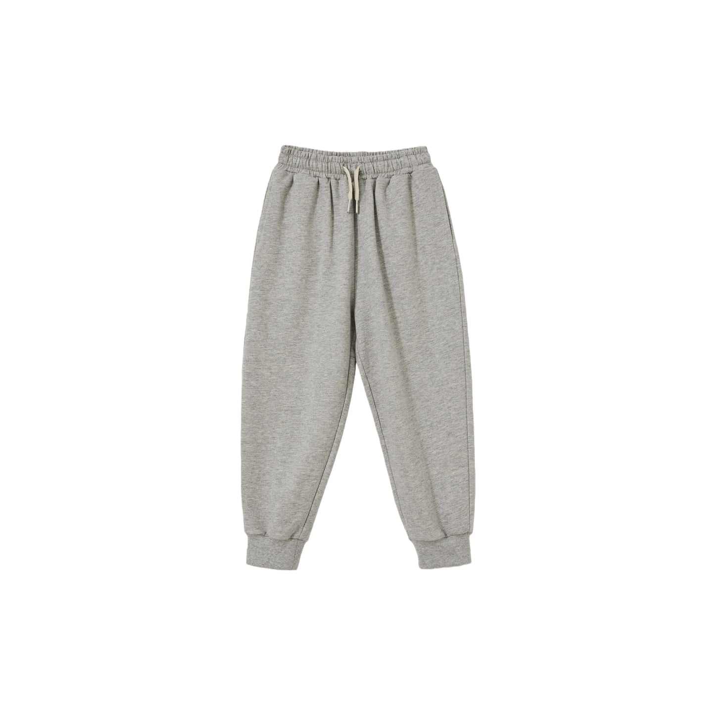 Front view of Ogender kids 100% cotton French terry joggers in Light Grey.