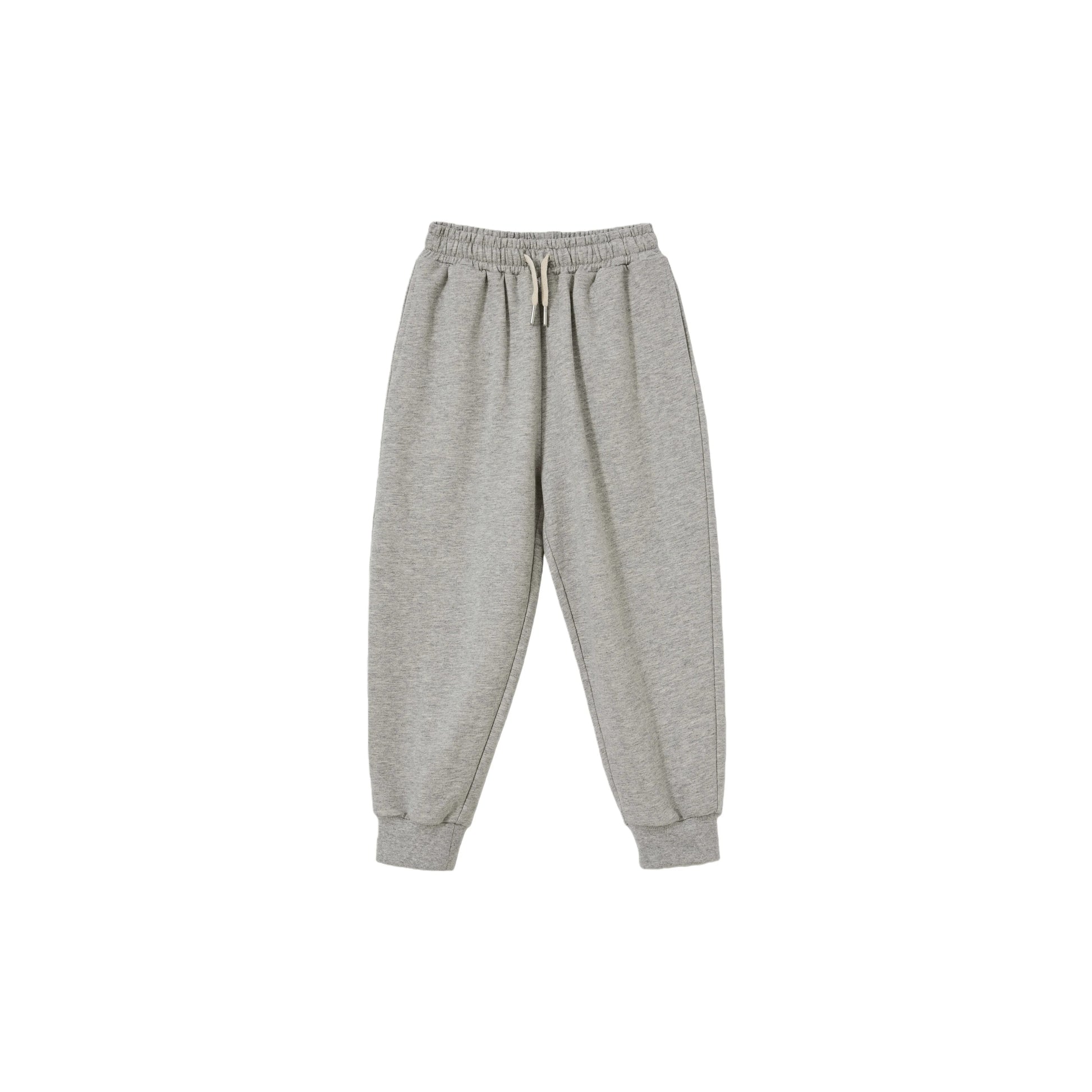 Front view of Ogender kids 100% cotton French terry joggers in Light Grey.