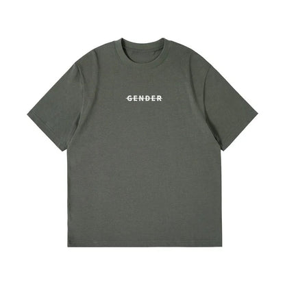 Front view flat lay of Ogender dark teal green oversized t-shirt, 240 GSM heavyweight premium cotton with the signature 'Gender' strike-through logo on the chest